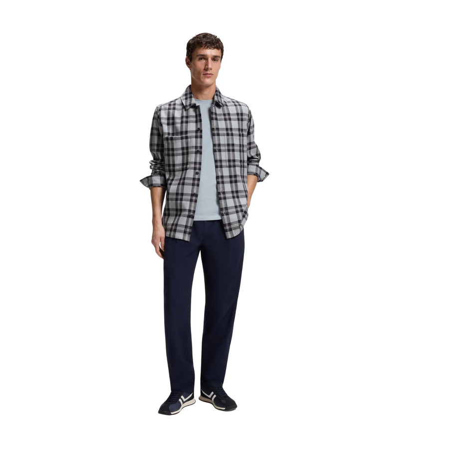 BOSS Locky 2 Checked Cotton Oversized Fit Grey Overshirt