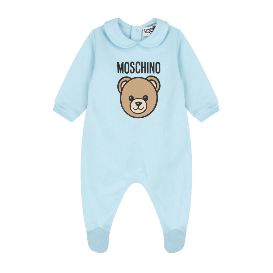 Moschino Baby Print Teddy Bear Sky Blue Babygrow