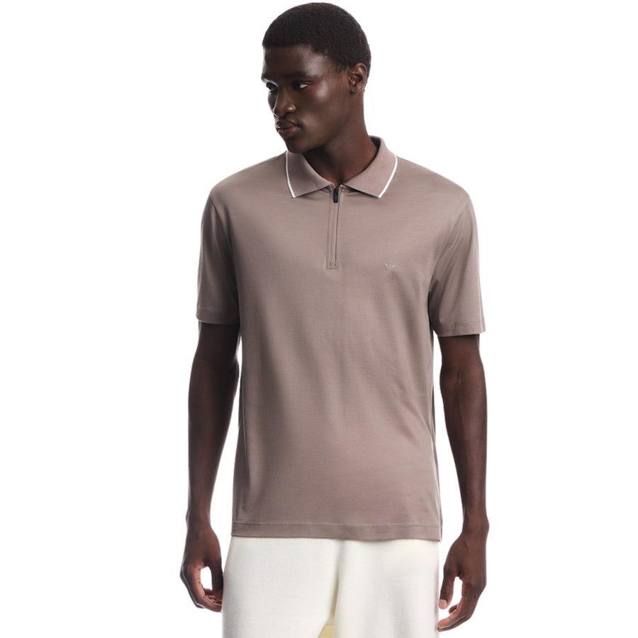 Emporio Armani Lyocell Blend Jersey Beige Polo Shirt