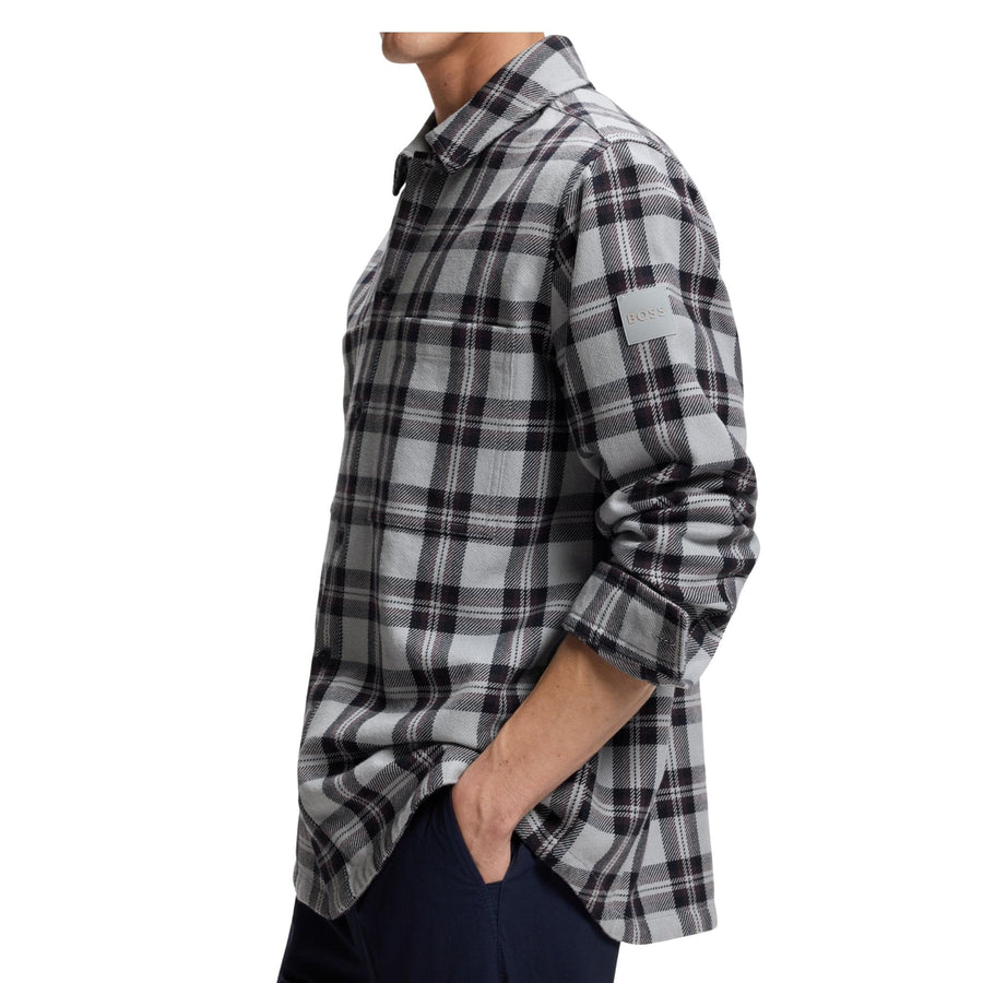 BOSS Locky 2 Checked Cotton Oversized Fit Grey Overshirt