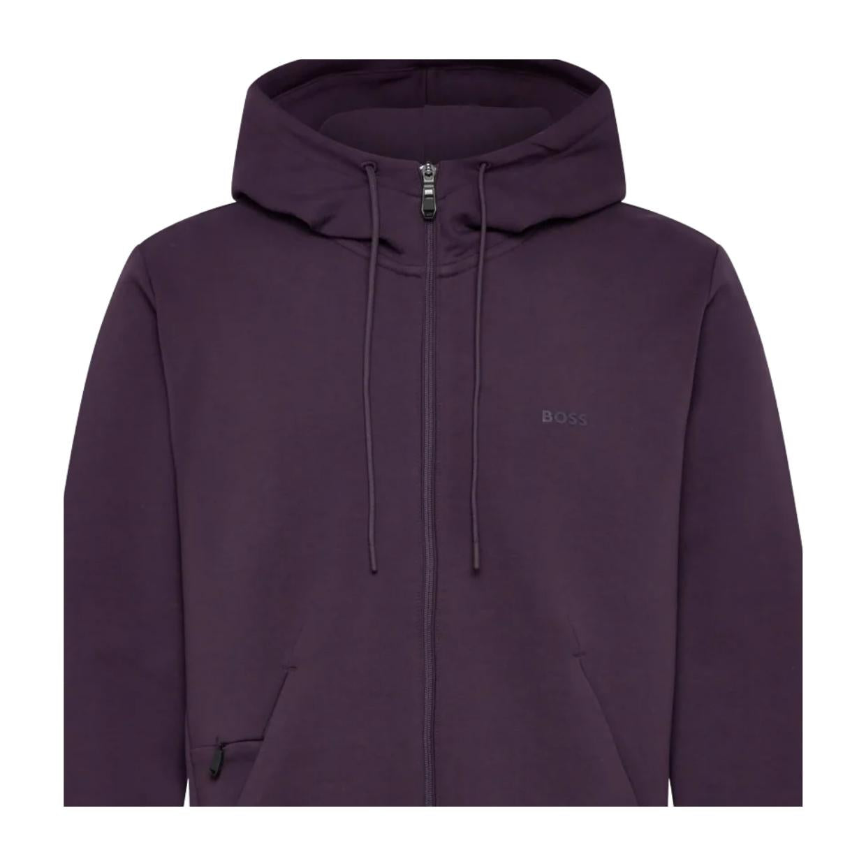 BOSS Logo Print Saggy Zip-Up Purple Hoodie