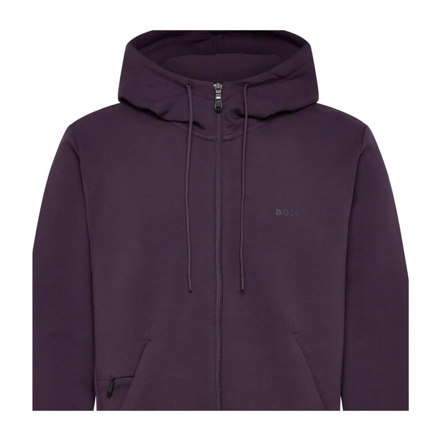 BOSS Logo Print Saggy Zip-Up Purple Hoodie