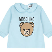 Moschino Baby Print Teddy Bear Sky Blue Babygrow