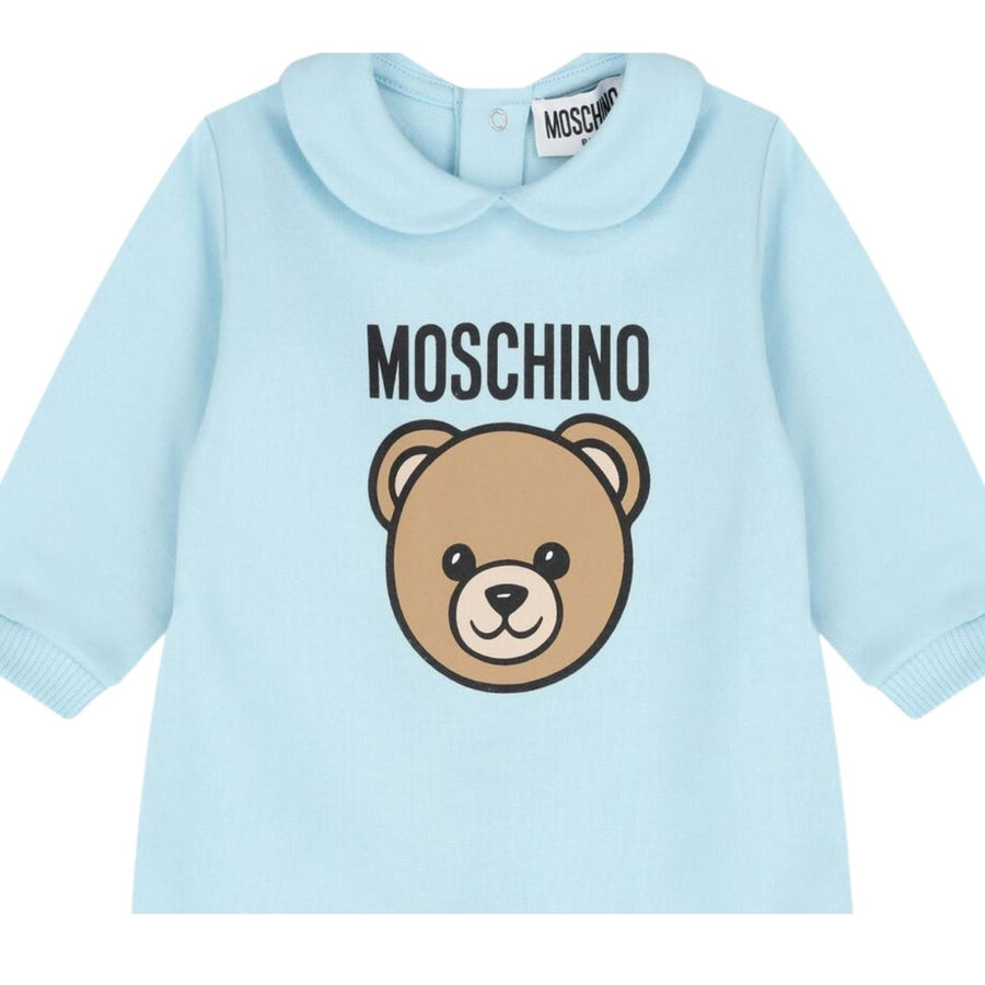 Moschino Baby Print Teddy Bear Sky Blue Babygrow