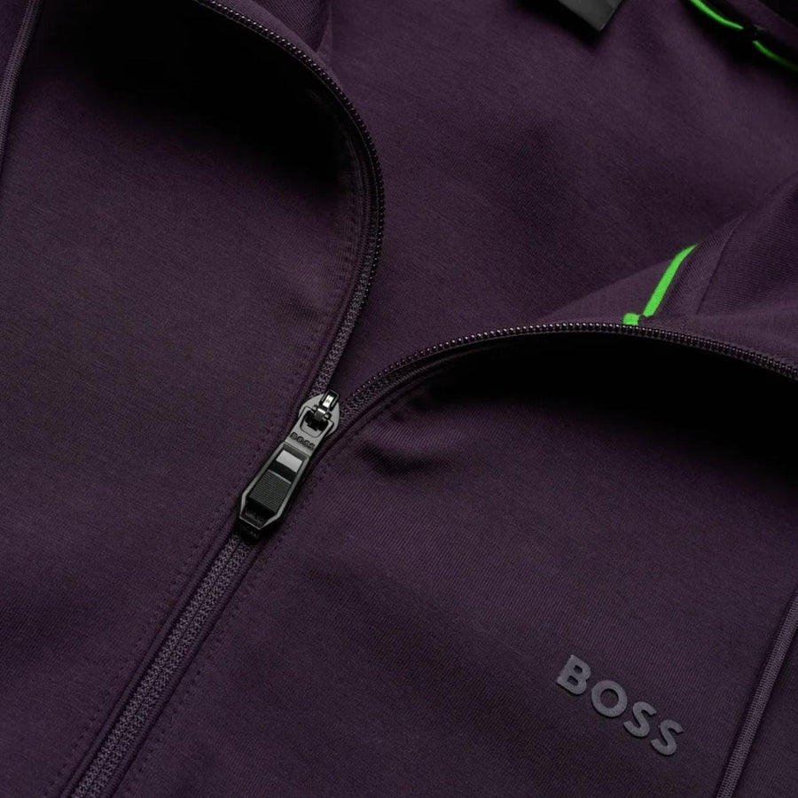 BOSS Logo Print Saggy Zip-Up Purple Hoodie