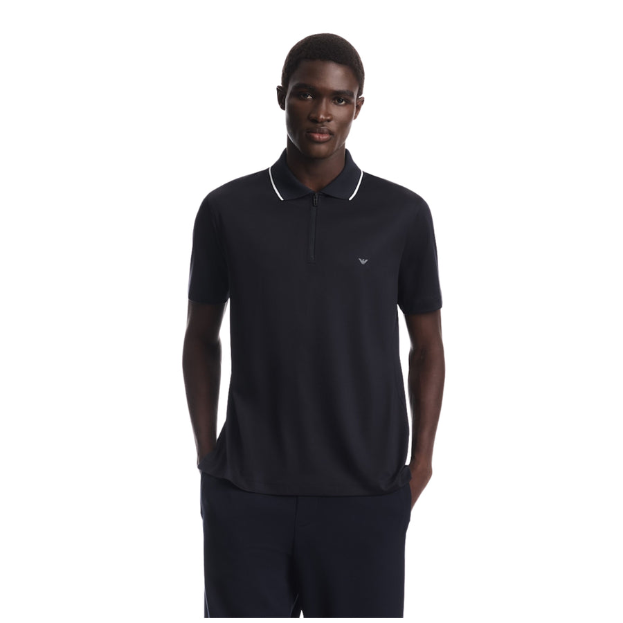 Emporio Armani Lyocell Blend Jersey Navy Polo Shirt