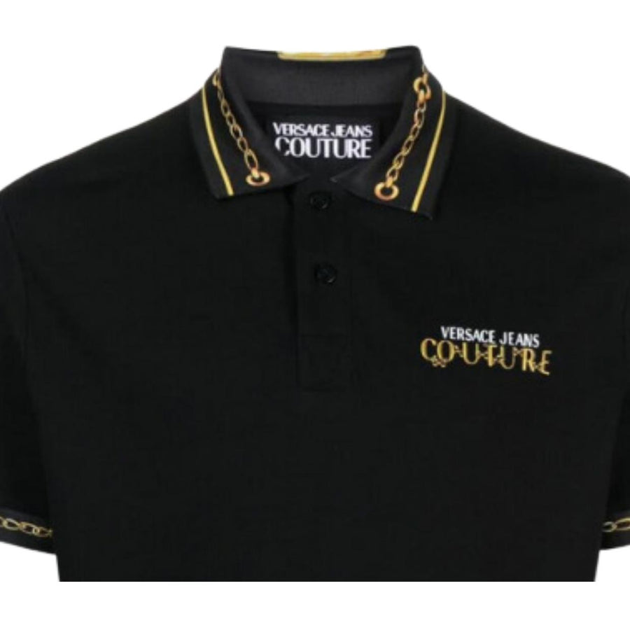 Versace Jeans Couture Chain-Link Black Polo Shirt