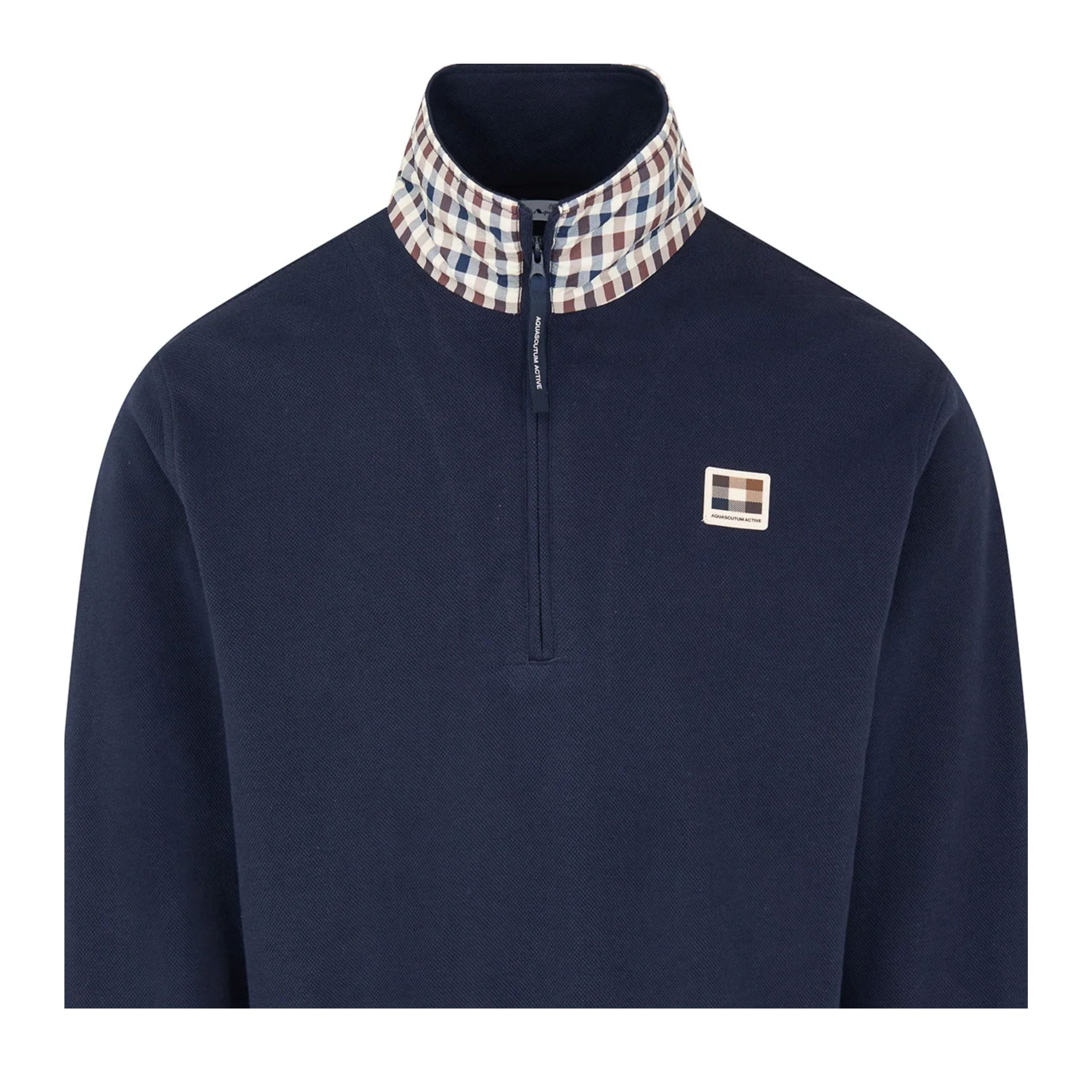 Aquascutum Active Heavy Piquet Collar Zip Navy Polo Sweatshirt