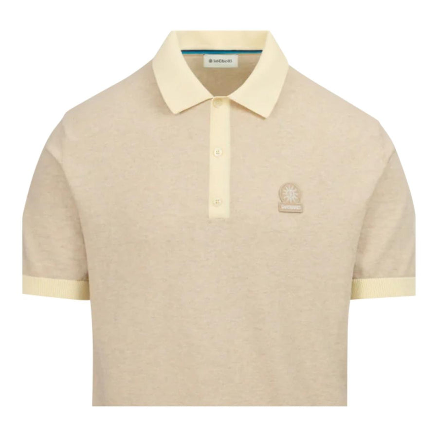 Sandbanks Three-Button Knitted Oat Stone Polo Shirt