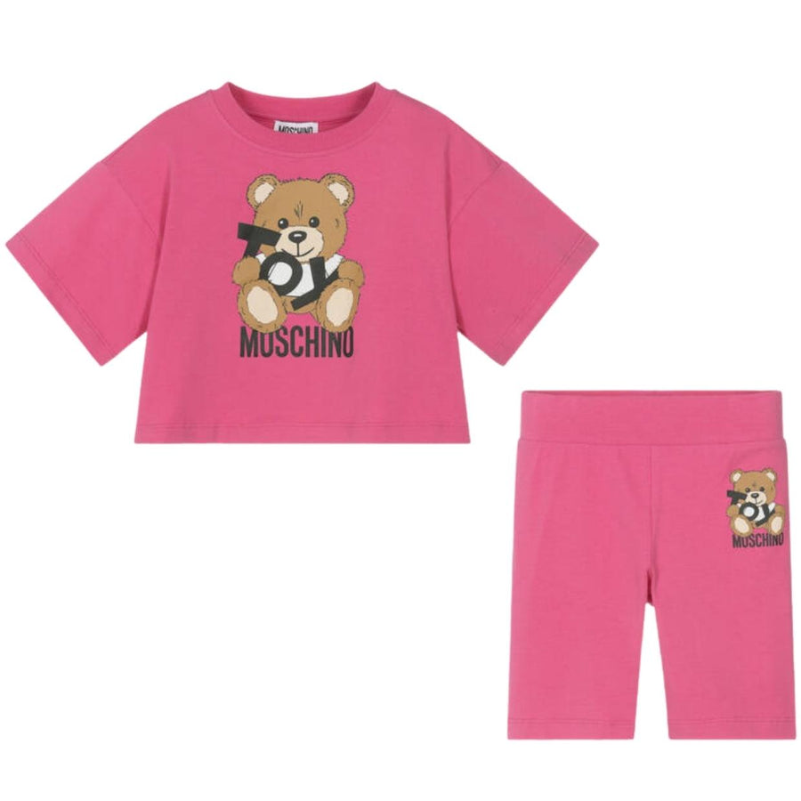 Moschino Kids Printed Logo Teddy Bear Pink T-Shirt & Short Set