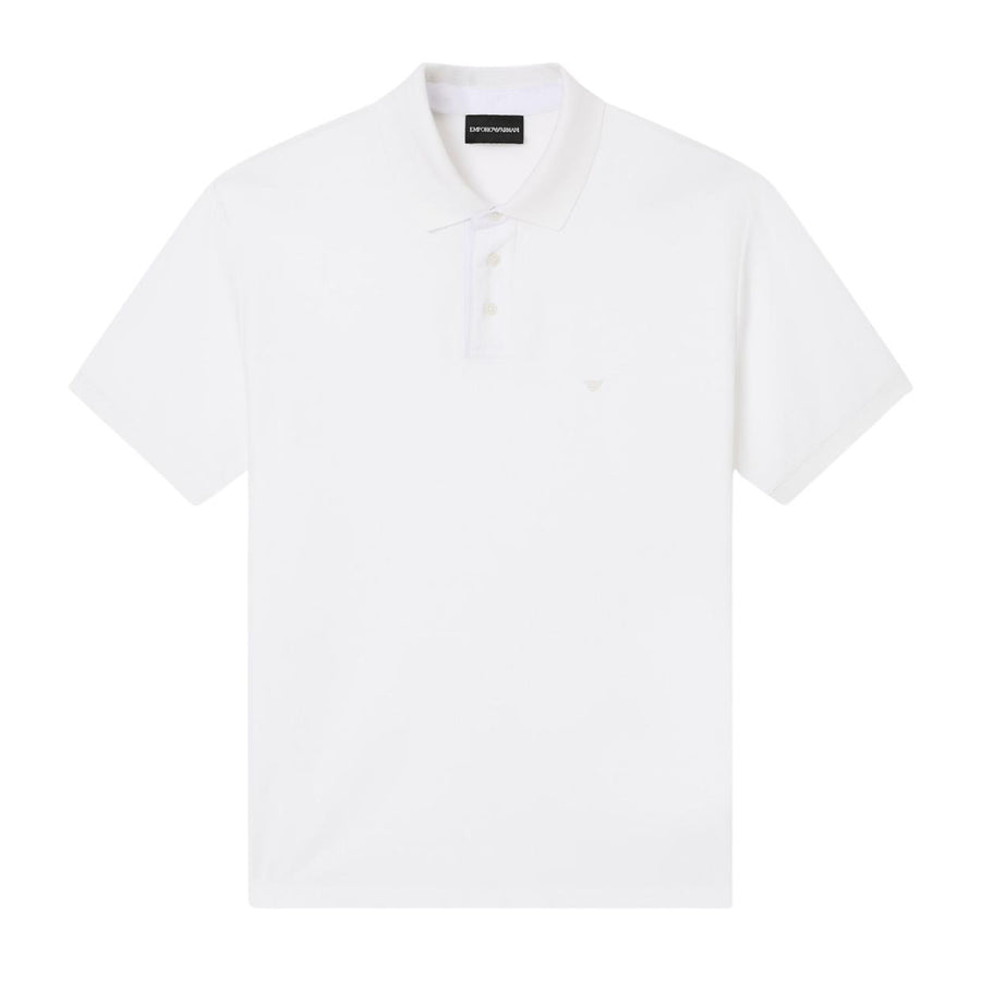 Emporio Armani Stretch Pique Embroidered Eagle Off-White Polo Shirt