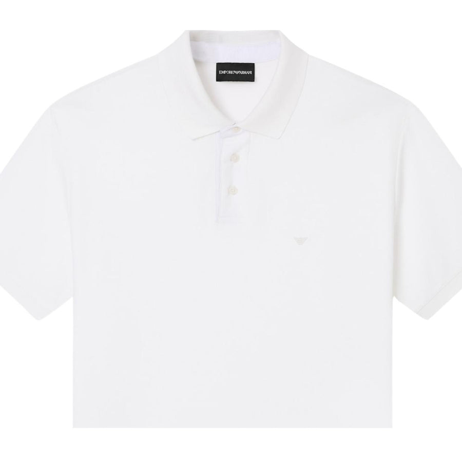Emporio Armani Stretch Pique Embroidered Eagle Off-White Polo Shirt