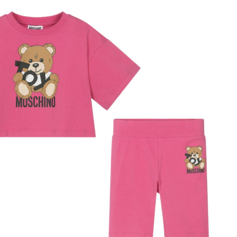 Moschino Kids Printed Logo Teddy Bear Pink T-Shirt & Short Set