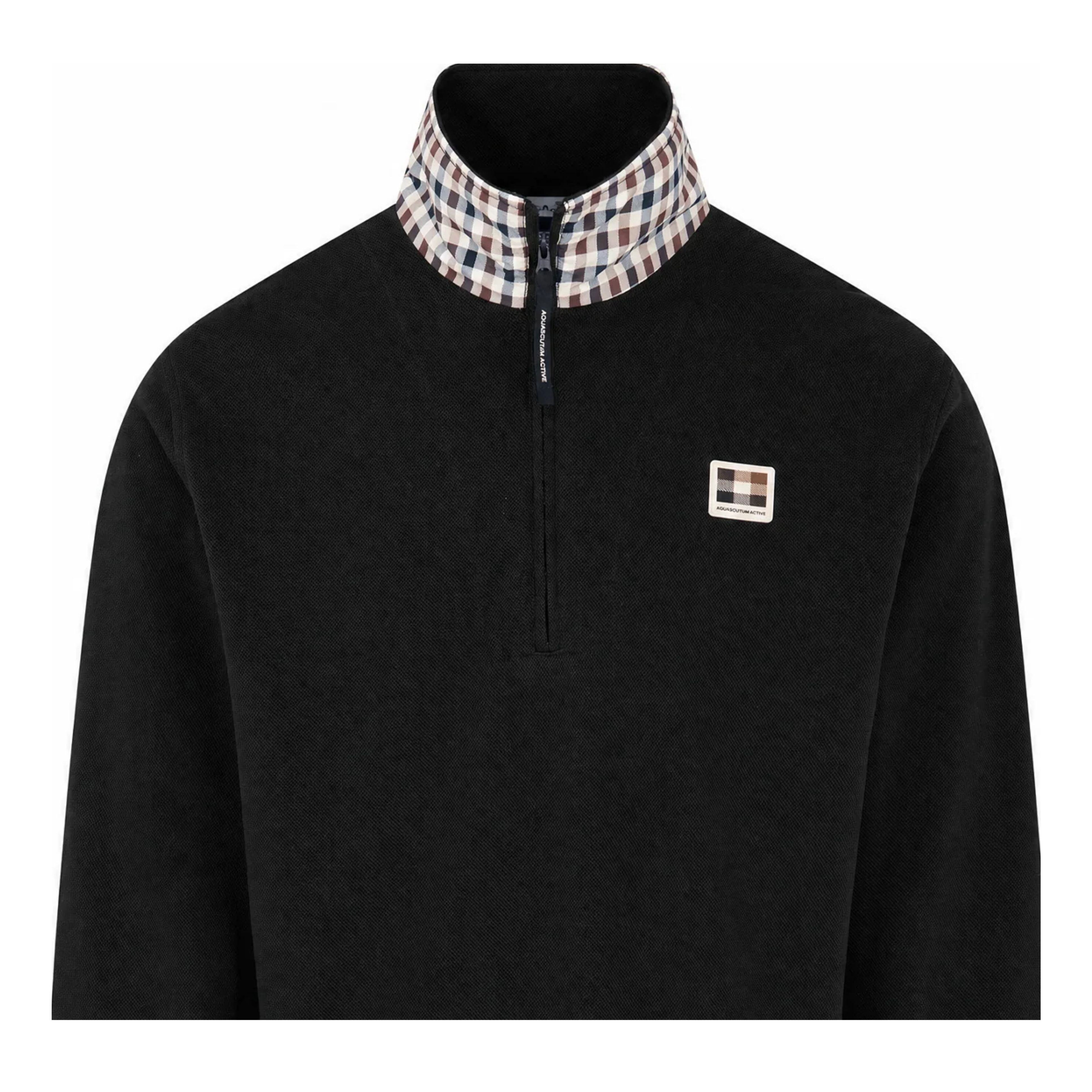 Aquascutum Active Heavy Piquet Collar Zip Black Polo Sweatshirt