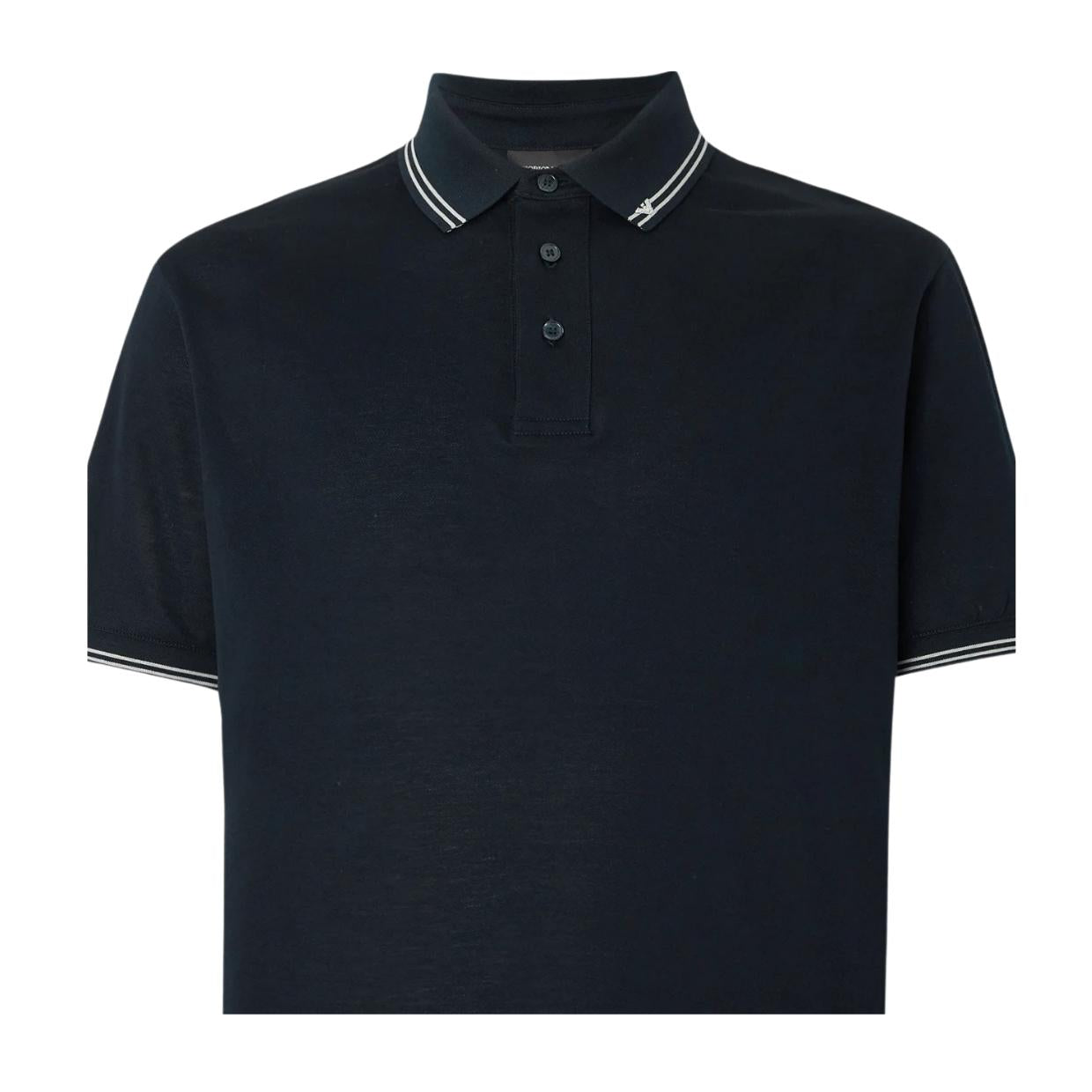 Emporio Armani Contrast Stripe Dark Navy Cotton Pique Polo Shirt
