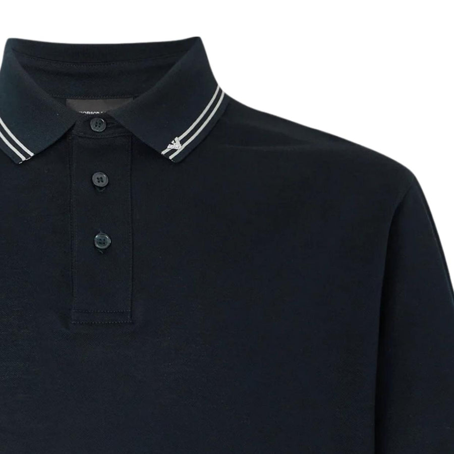 Emporio Armani Contrast Stripe Dark Navy Cotton Pique Polo Shirt