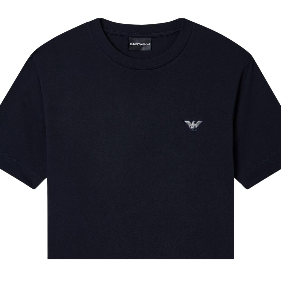 Emporio Armani Embroidered Slim Fit Cotton Jersey Dark Navy T-Shirt
