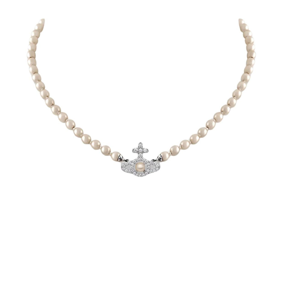 Vivienne Westwood Olympia Pearl Platinum White Creamrose Pearl Necklace