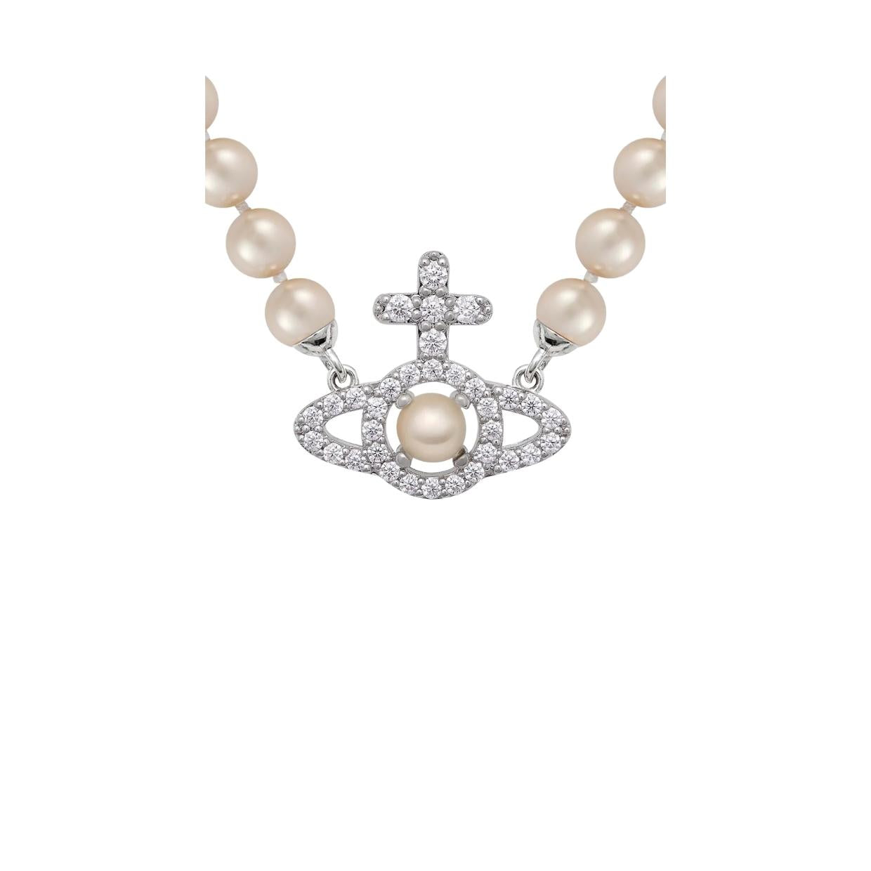 Vivienne Westwood Olympia Pearl Platinum White Creamrose Pearl Necklace