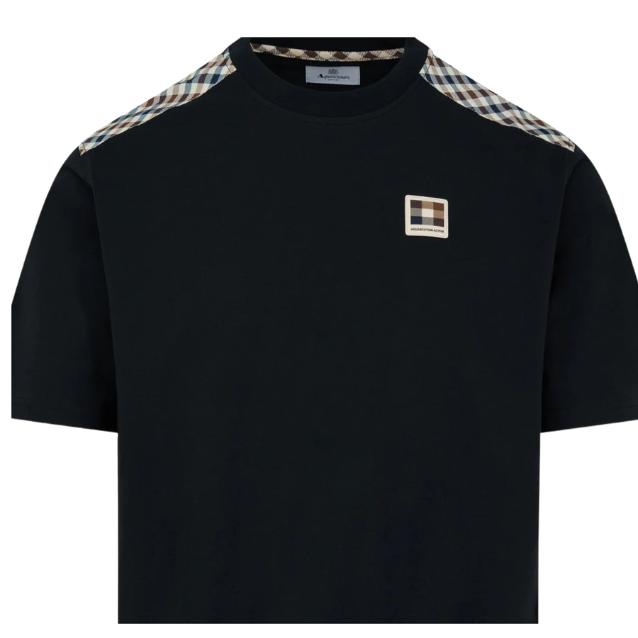 Aquascutum Active Club Check Shoulder Black T-Shirt