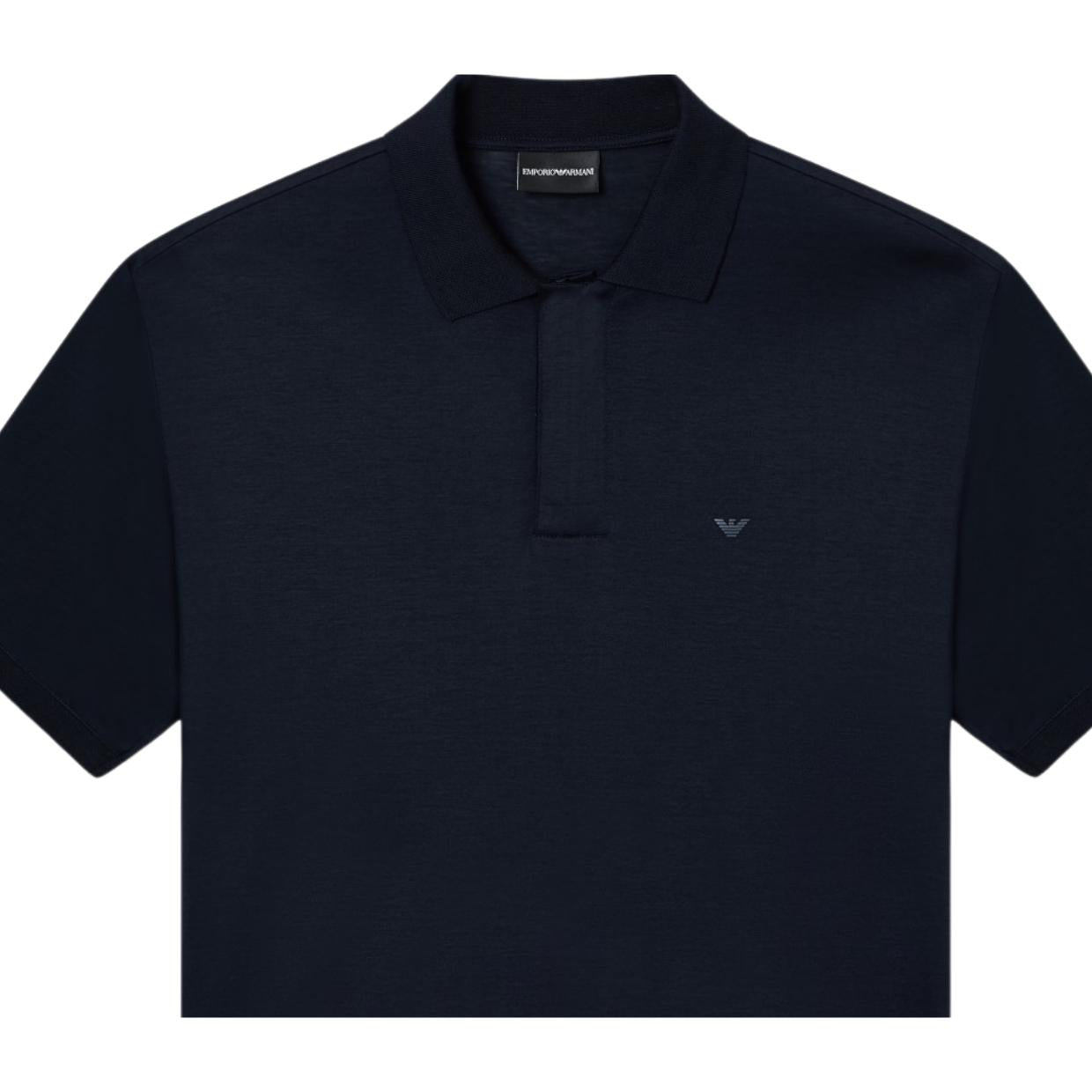 Emporio Armani Dark Navy Cotton Lyocell Polo Shirt