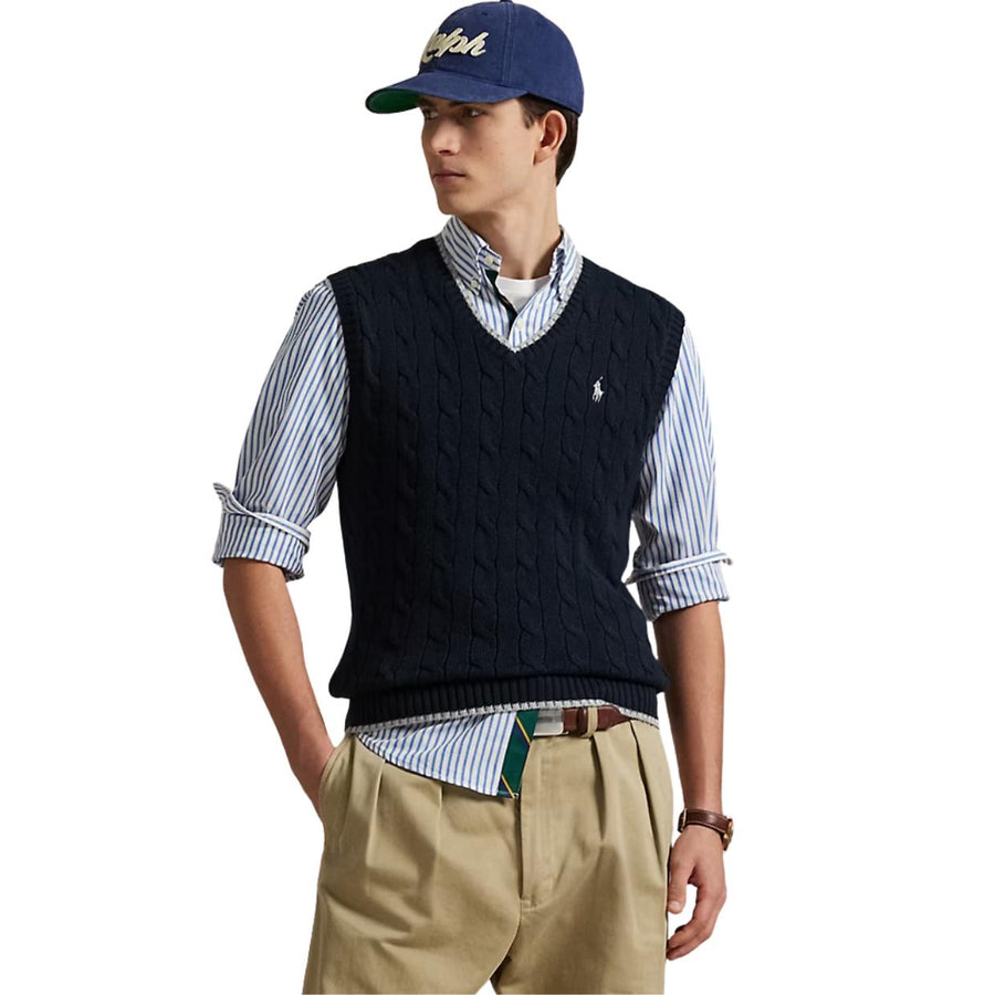 Polo Ralph Lauren Navy Cable Knit Sleeveless Jumper