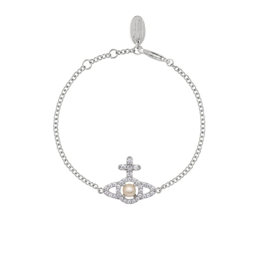 Vivienne Westwood Olympia Pearl Platinum Creamrose Chain Bracelet