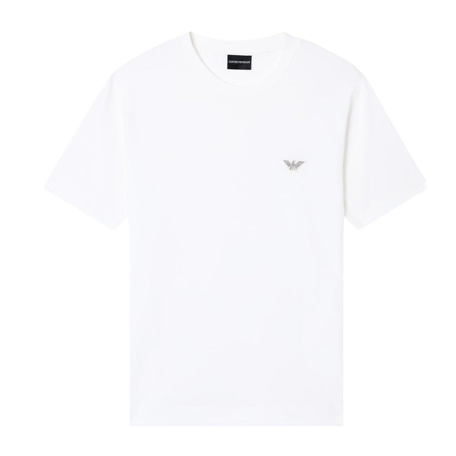 Emporio Armani Embroidered Slim Fit Cotton Jersey Off-White T-Shirt