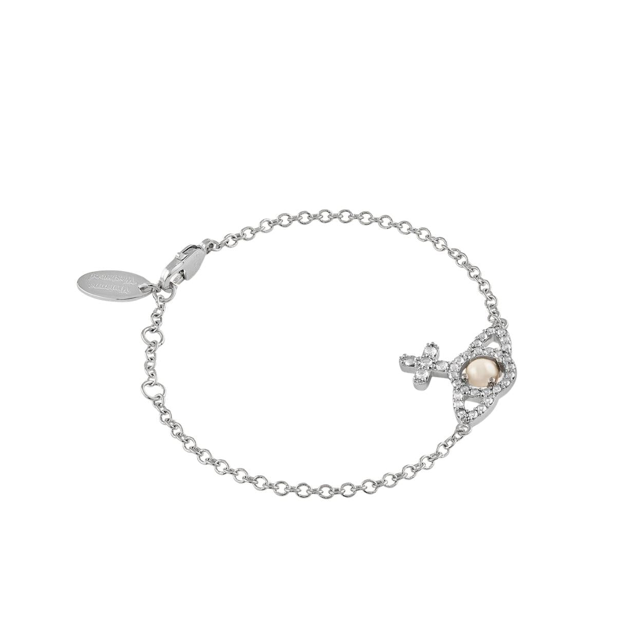 Vivienne Westwood Olympia Pearl Platinum Creamrose Chain Bracelet