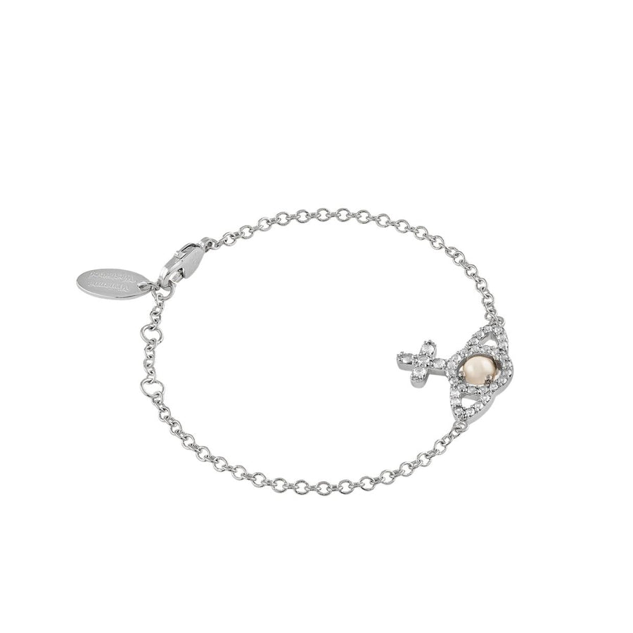 Vivienne Westwood Olympia Pearl Platinum Creamrose Chain Bracelet