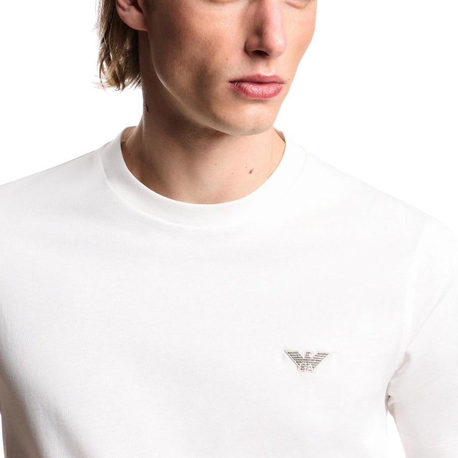 Emporio Armani Embroidered Slim Fit Cotton Jersey Off-White T-Shirt