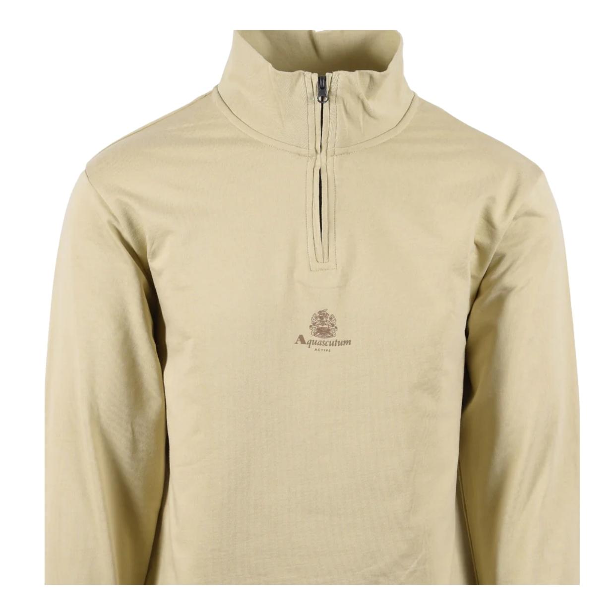 Aquascutum Active Small Logo Half Zip Beige Sweatshirt