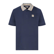 Aquascutum Active Check Collar Tech Navy Polo Shirt