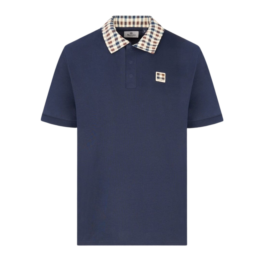 Aquascutum Active Check Collar Tech Navy Polo Shirt