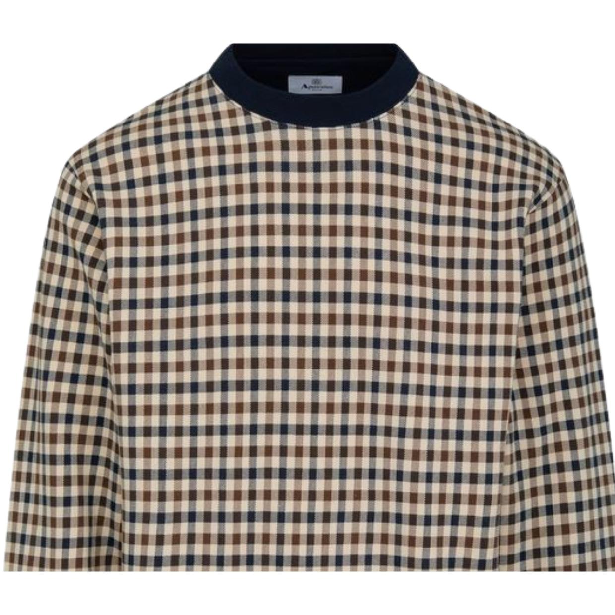 Aquascutum Active Club Check Navy Crewneck Sweatshirt