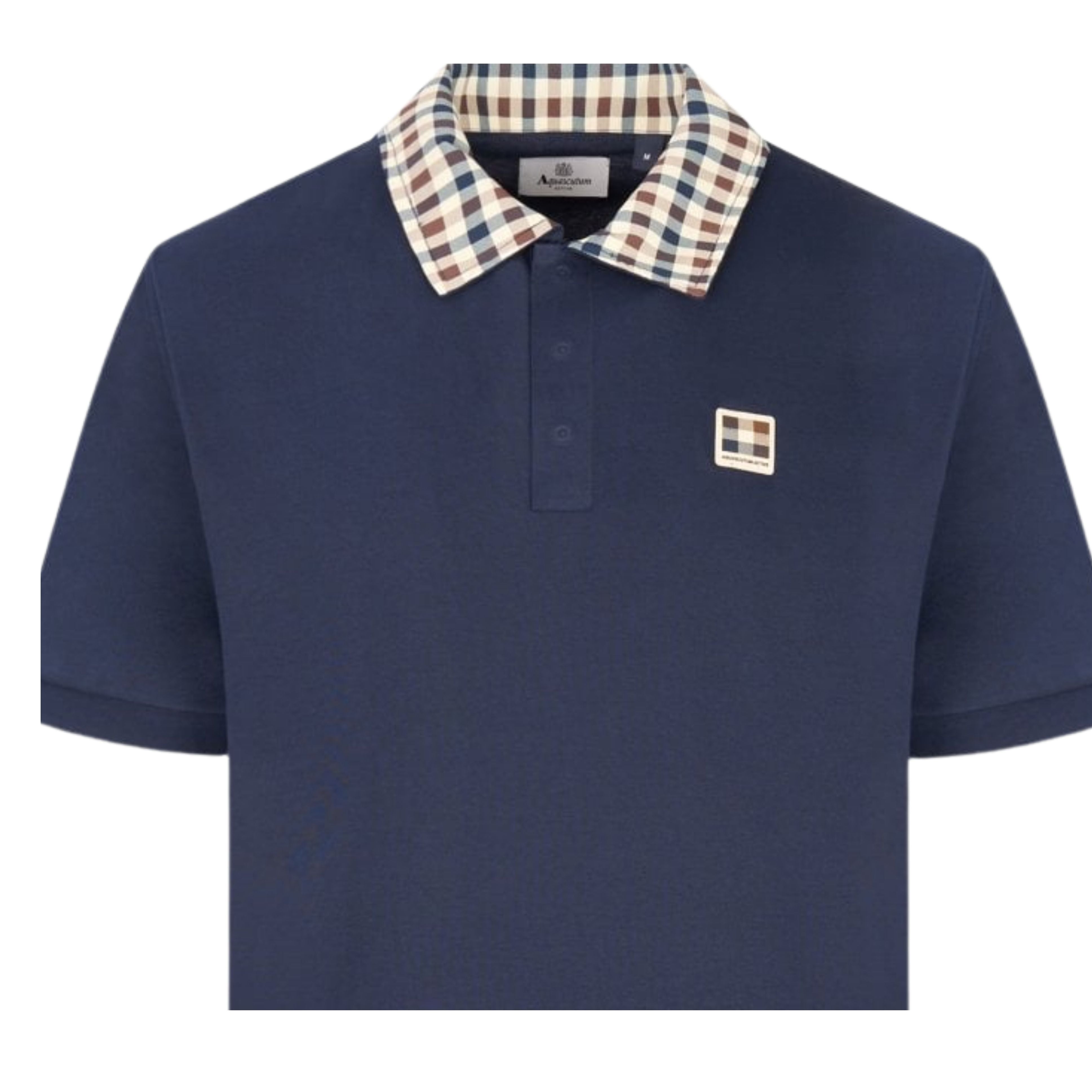 Aquascutum Active Check Collar Tech Navy Polo Shirt