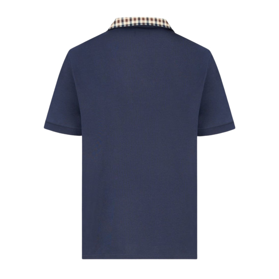 Aquascutum Active Check Collar Tech Navy Polo Shirt