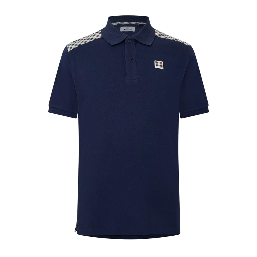 Aquascutum Active Club Check Shoulder Navy Polo Shirt