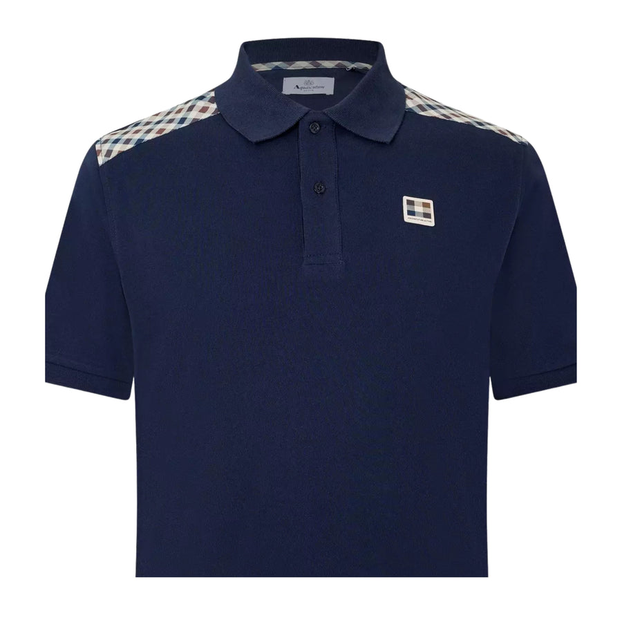 Aquascutum Active Club Check Shoulder Navy Polo Shirt