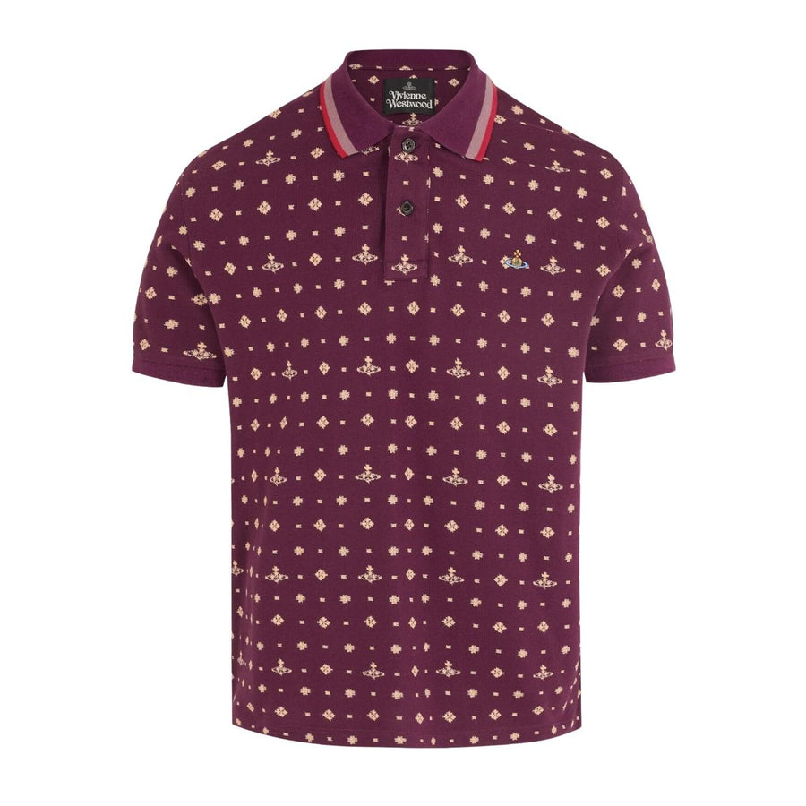 Vivienne Westwood Orb Logo Ikat Burgundy Classic Polo Shirt