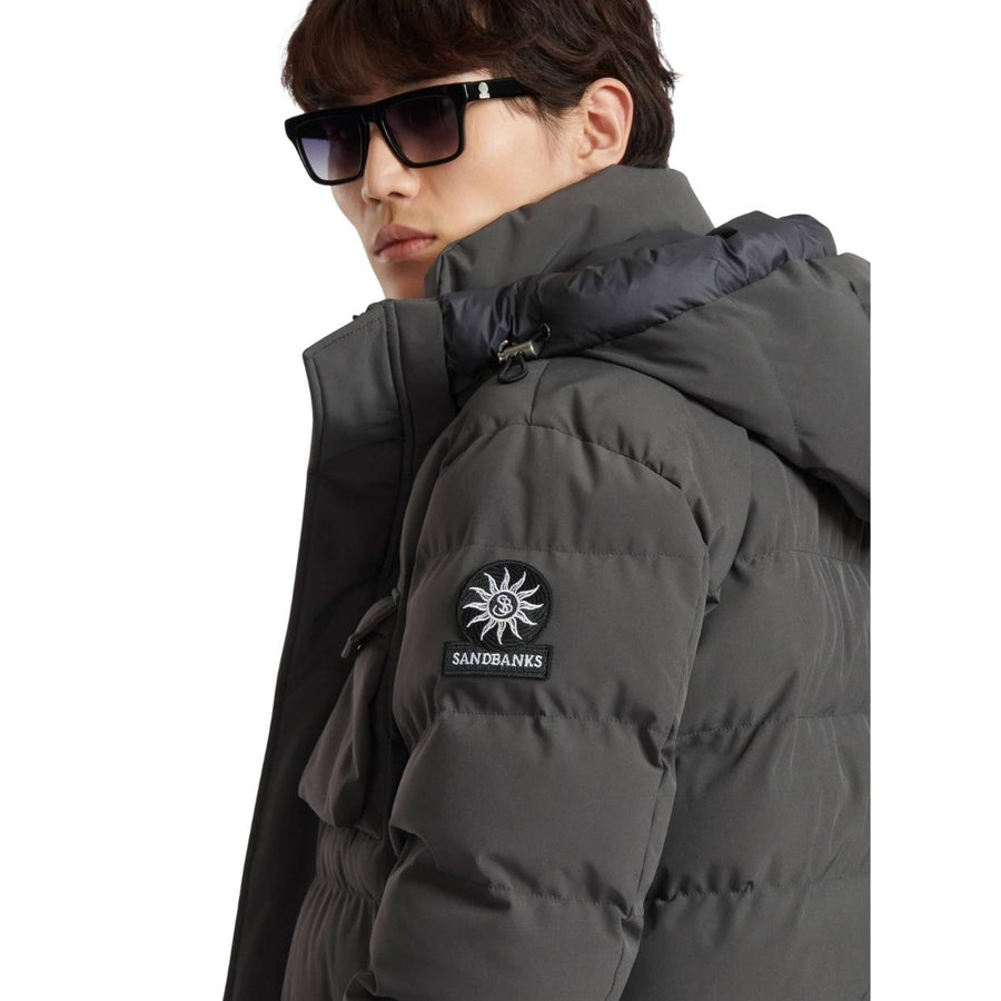 Sandbanks Branksome Charcoal Long Puffer Jacket