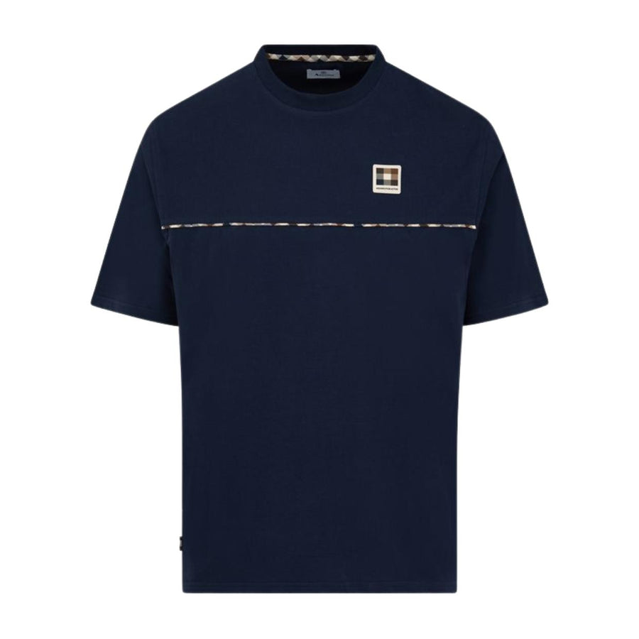 Aquascutum Active Club Check Piping Navy T-Shirt