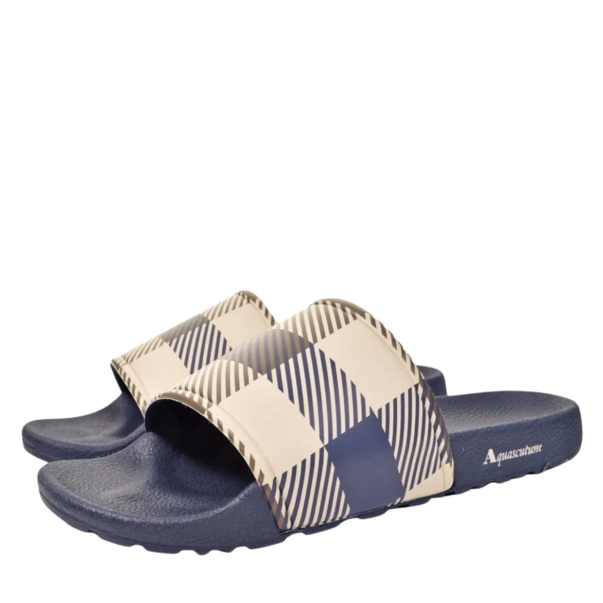 Aquascutum Active Marco Iconic Check Navy Slippers