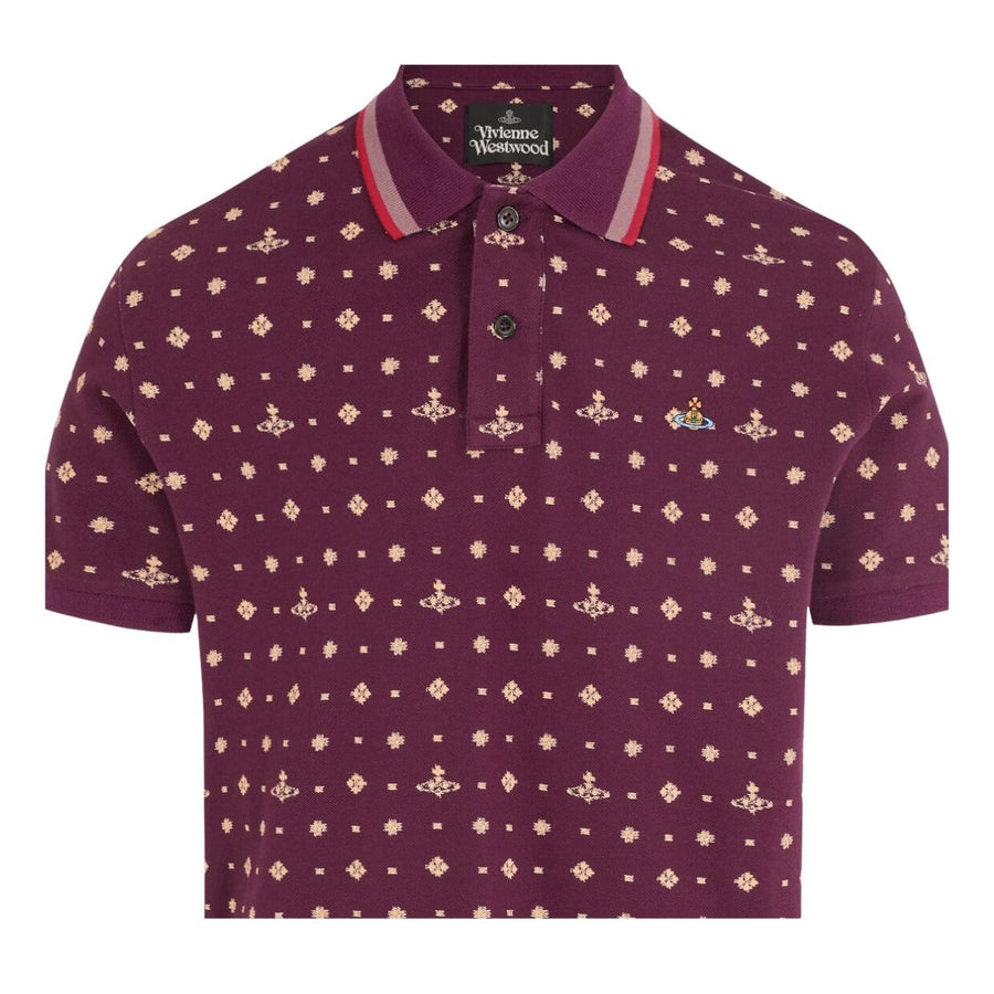 Vivienne Westwood Orb Logo Ikat Burgundy Classic Polo Shirt