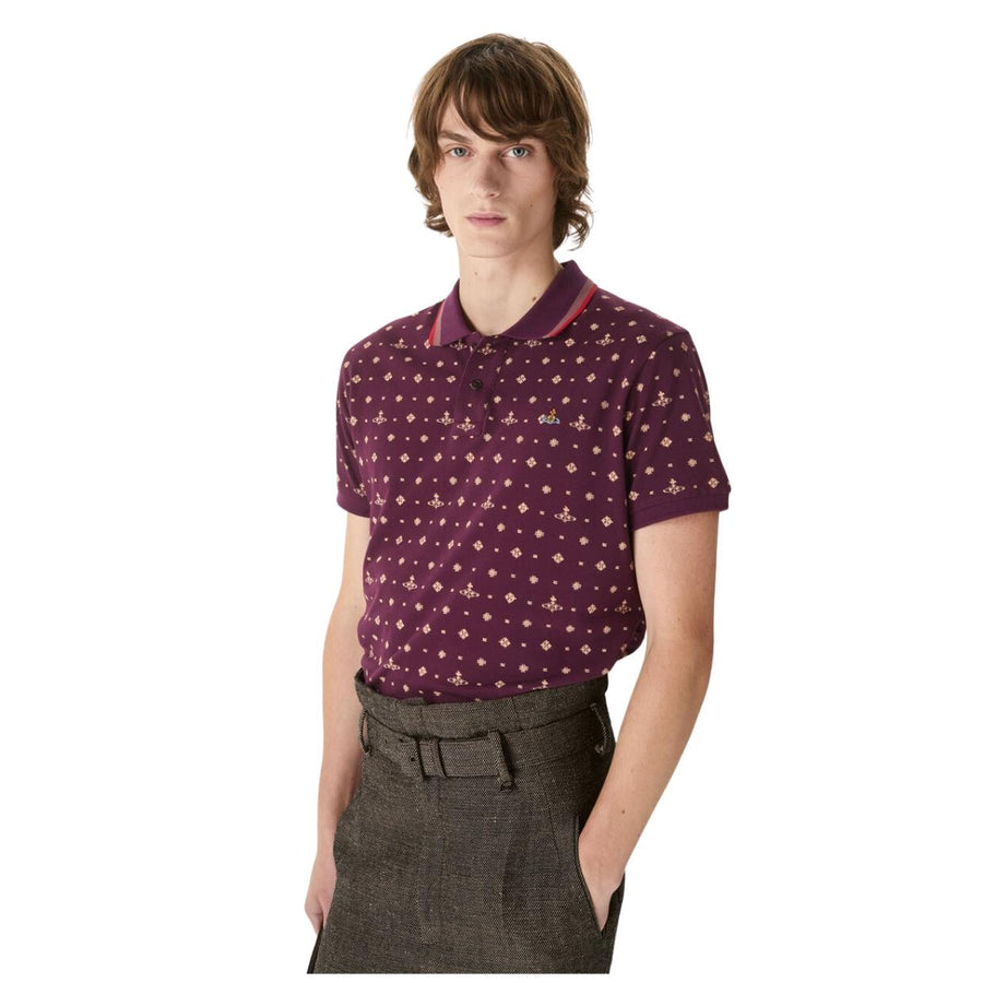 Vivienne Westwood Orb Logo Ikat Burgundy Classic Polo Shirt
