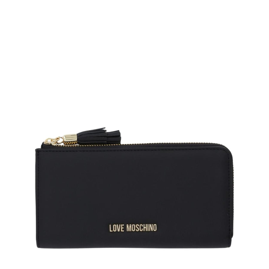 Love Moschino Gold-Tone Logo Black Tassel Zip-Around Wallet