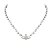 Vivienne Westwood Platinum White Crystal Thames Mini Bas Relief Choker