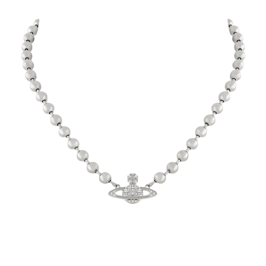 Vivienne Westwood Platinum White Crystal Thames Mini Bas Relief Choker