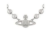 Vivienne Westwood Platinum White Crystal Thames Mini Bas Relief Choker