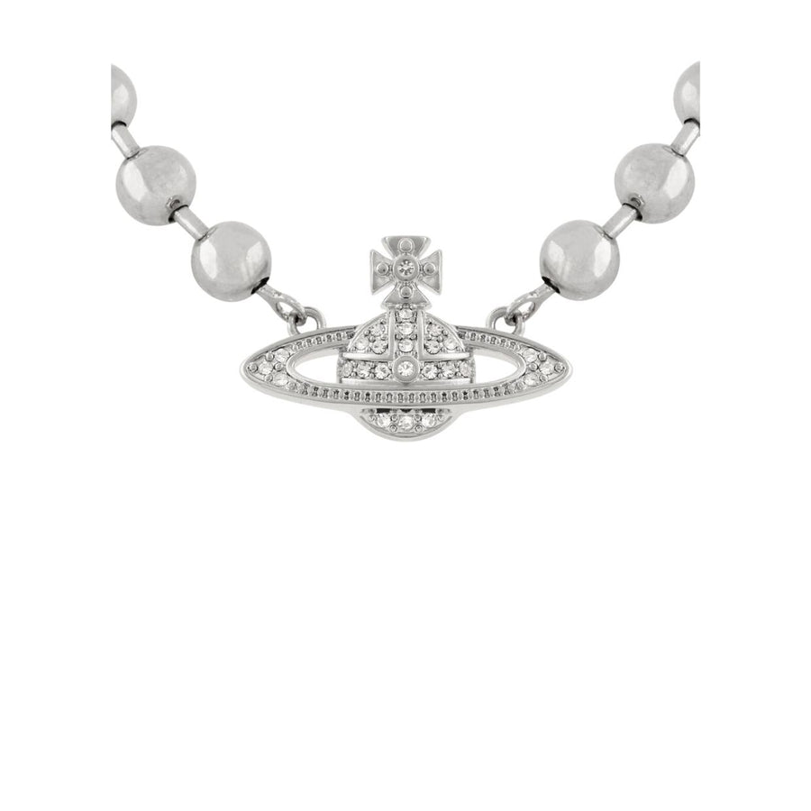 Vivienne Westwood Platinum White Crystal Thames Mini Bas Relief Choker